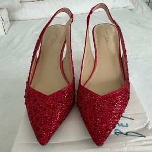 Betsey Johnson Red Crystal Pointed-Toe Slingback heels 
3in flared heels